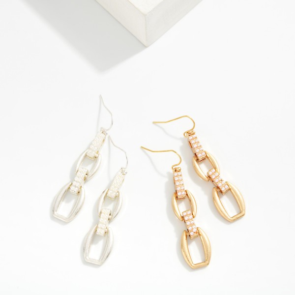 Pearl Studded Chain Link Drop Earrings 

- Approximately 2" L