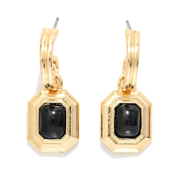 Layered Metal Hoop Drop Earrings Featuring Metal Tone & Acetate Octagon Detail 

- Approximately 1" L