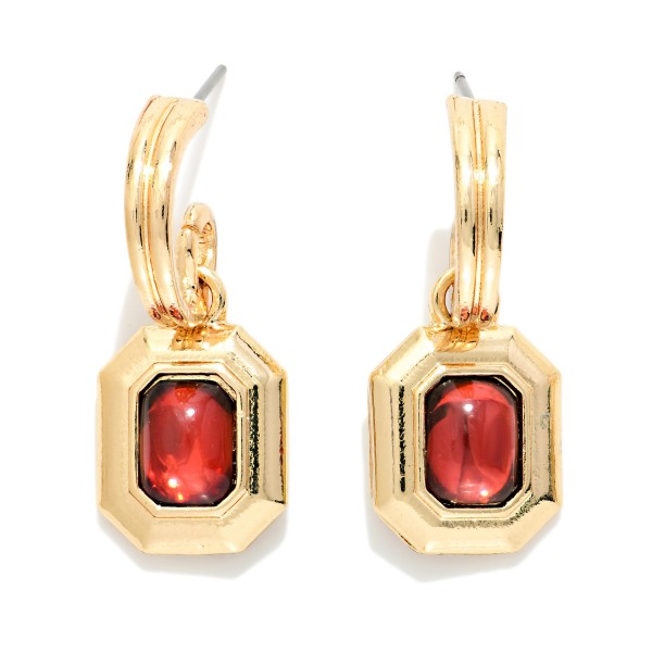 Layered Metal Hoop Drop Earrings Featuring Metal Tone & Acetate Octagon Detail 

- Approximately 1" L
