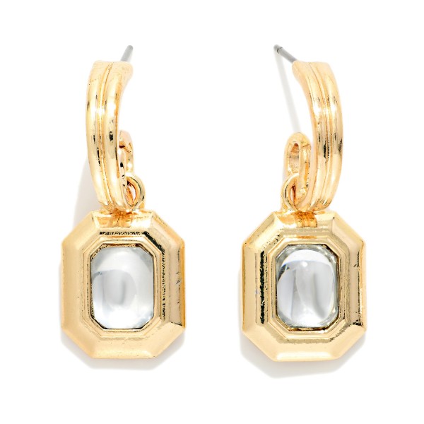 Layered Metal Hoop Drop Earrings Featuring Metal Tone & Acetate Octagon Detail 

- Approximately 1" L