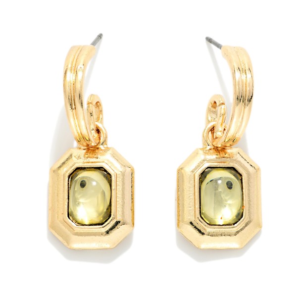 Layered Metal Hoop Drop Earrings Featuring Metal Tone & Acetate Octagon Detail 

- Approximately 1" L