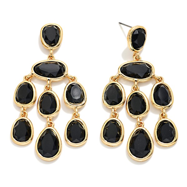 Rhinestone & Metal Tone Chandelier Drop Earrings 

- Approximately 2" L