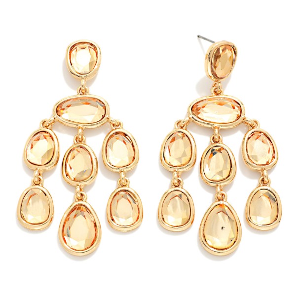 Rhinestone & Metal Tone Chandelier Drop Earrings 

- Approximately 2" L