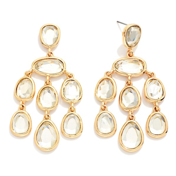 Rhinestone & Metal Tone Chandelier Drop Earrings 

- Approximately 2" L