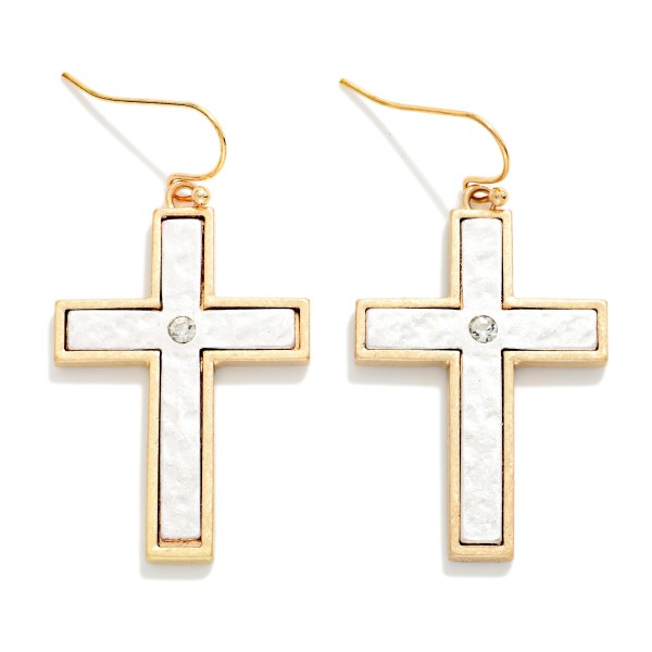 Two Tone Hammered Metal Drop Earrings 

- Approximately 1.5" L