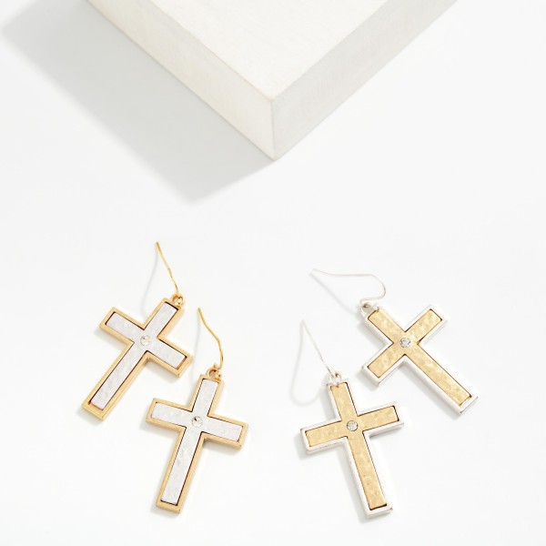 Two Tone Hammered Metal Drop Earrings 

- Approximately 1.5" L