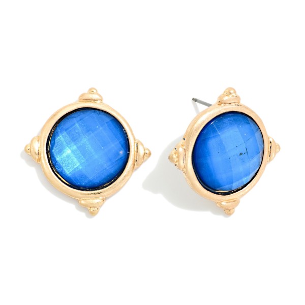 Faceted Acetate With Metal Tone Border Post Drop Earrings 

- Approximately 1" L