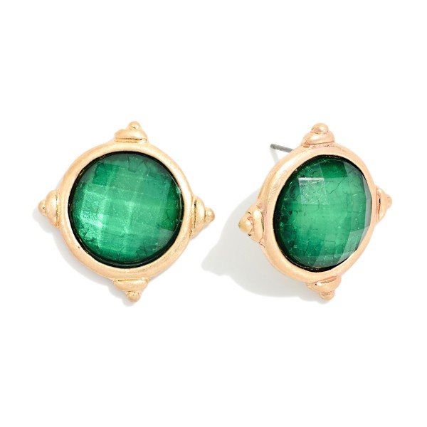 Faceted Acetate With Metal Tone Border Post Drop Earrings 

- Approximately 1" L