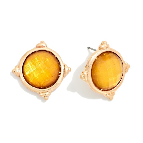 Faceted Acetate With Metal Tone Border Post Drop Earrings 

- Approximately 1" L