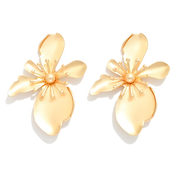 Matte Metal Abstract Flower Post Drop Earrings 

- Approximately 2" L