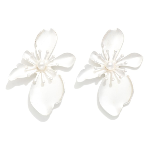 Matte Metal Abstract Flower Post Drop Earrings 

- Approximately 2" L