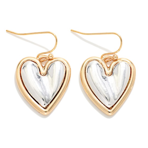 Two Tone Puffy Metal Heart Drop Earrings 

- Approximately 1" L