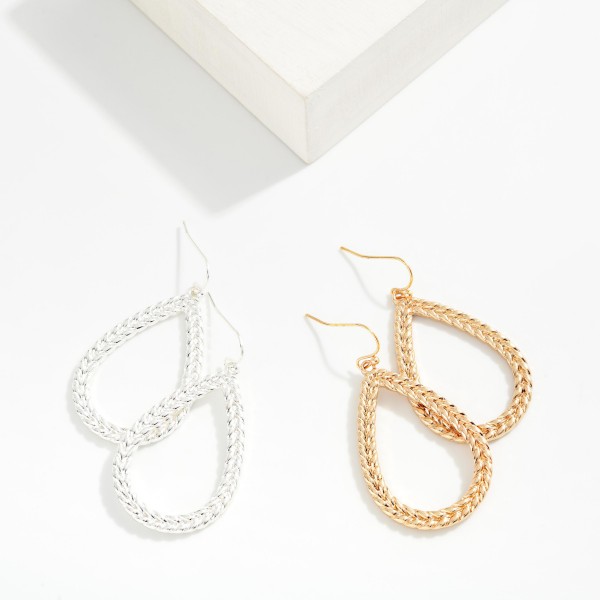 Braided Metal Teardrop Drop Earrings 

- Approximately 2" L