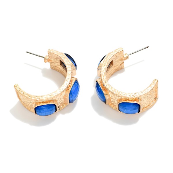 Chunky Hammered Metal Hoop Earrings With Square Acetate Details 

- Approximately 1" D