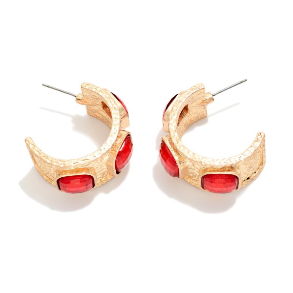 Chunky Hammered Metal Hoop Earrings With Square Acetate Details 

- Approximately 1" D