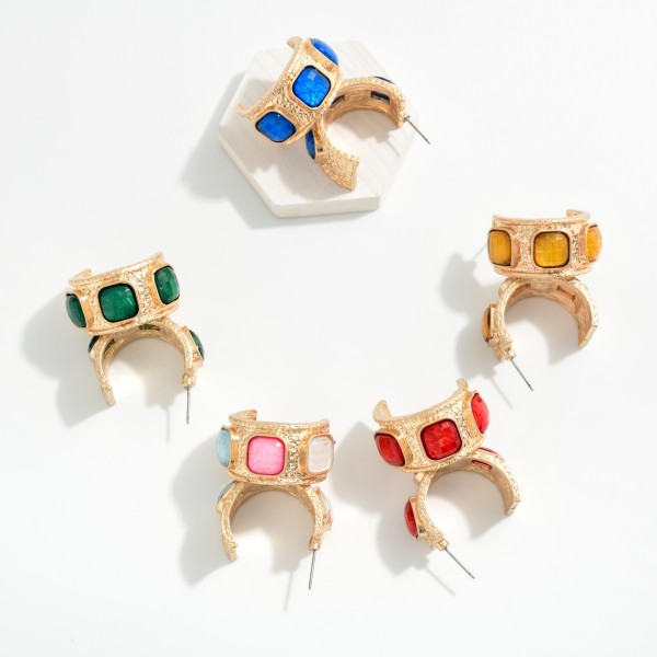 Chunky Hammered Metal Hoop Earrings With Square Acetate Details 

- Approximately 1" D