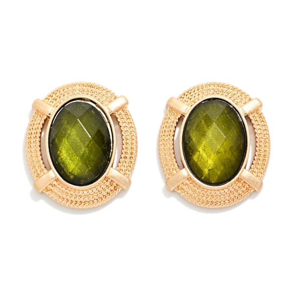 Faceted Acetate Oval Post Drop Earrings With Twisted Metal Border 

- Approximately 1" D