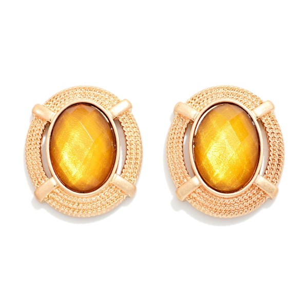 Faceted Acetate Oval Post Drop Earrings With Twisted Metal Border 

- Approximately 1" D