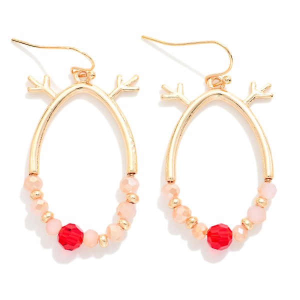 Beaded Oval Reindeer Drop Earrings 

- Approximately 1.5" L