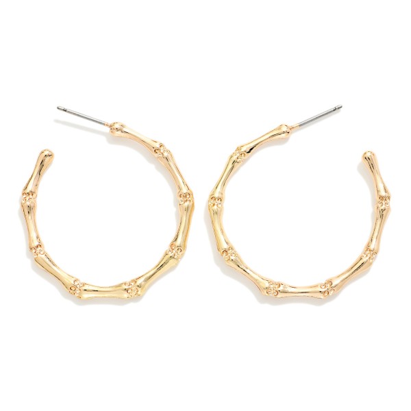 Metal Tone Bamboo Hoop Earrings 

- Approximately 1.25" D