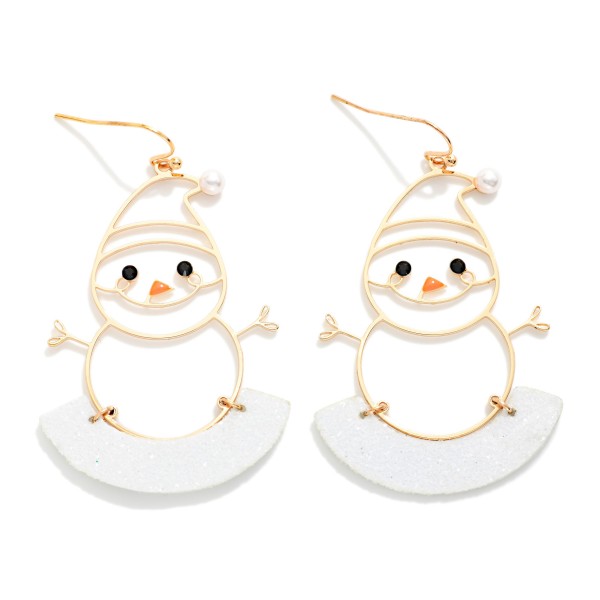 Wire Snowman Drop Earrings Featuring Glitter Arch Detail 

- Approximately 2" L