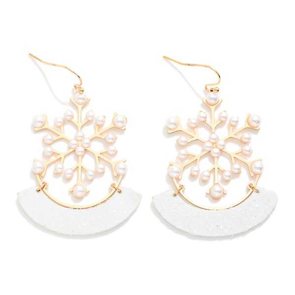 Wire Snowflake & Pearl Drop Earrings Featuring Glitter Arch 

- Approximately 2" L