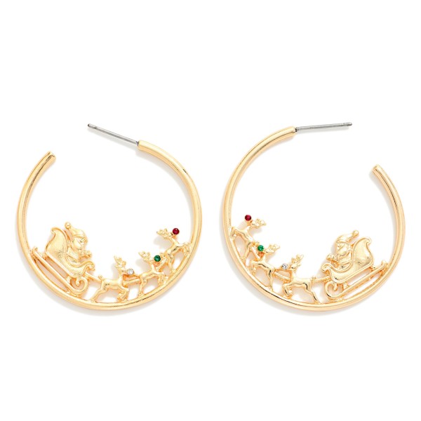 Metal Tone Hoop Earrings Featuring Christmas Sleigh Details 

- Approximately 1.25" D