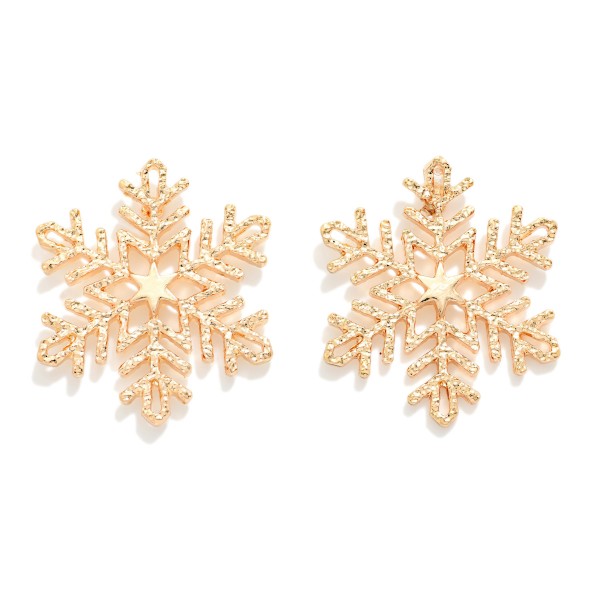 Textured Metal Tone Snowflake Post Drop Earrings 

- Approximately 1.25" L