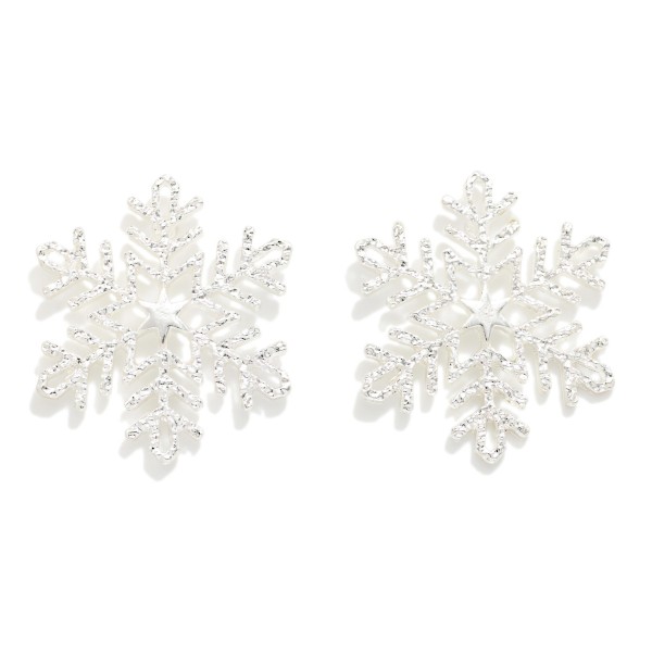 Textured Metal Tone Snowflake Post Drop Earrings 

- Approximately 1.25" L
