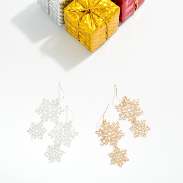 Linked Metal Tone Snowflakes Drop Earrings 

- Approximately 2" L
