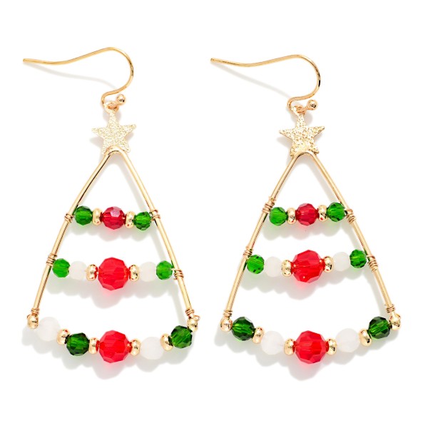 Beaded Christmas Tree Drop Earrings 

- Approximately 2" L