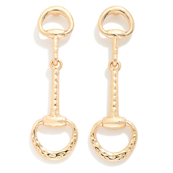 Linked Metal Tone Horsebit Post Drop Earrings 

- Approximately 2" L