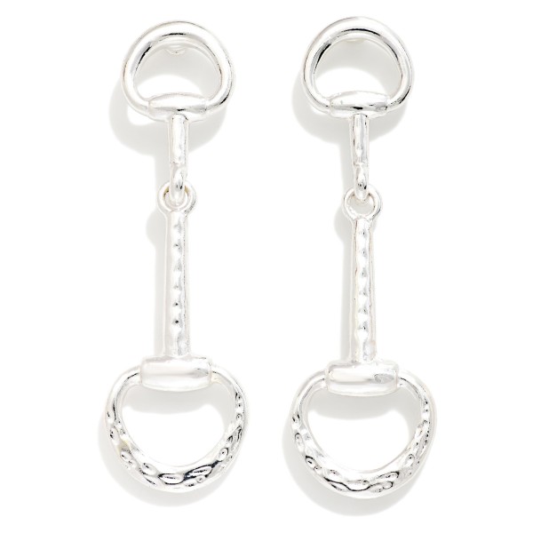 Linked Metal Tone Horsebit Post Drop Earrings 

- Approximately 2" L