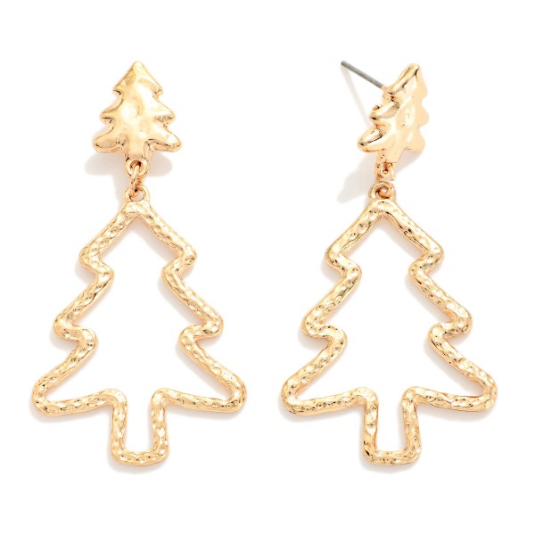Textured Metal Christmas Linked Christmas Tree Post Drop Earrings 

- Approximately 2" L