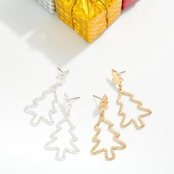 Textured Metal Christmas Linked Christmas Tree Post Drop Earrings 

- Approximately 2" L