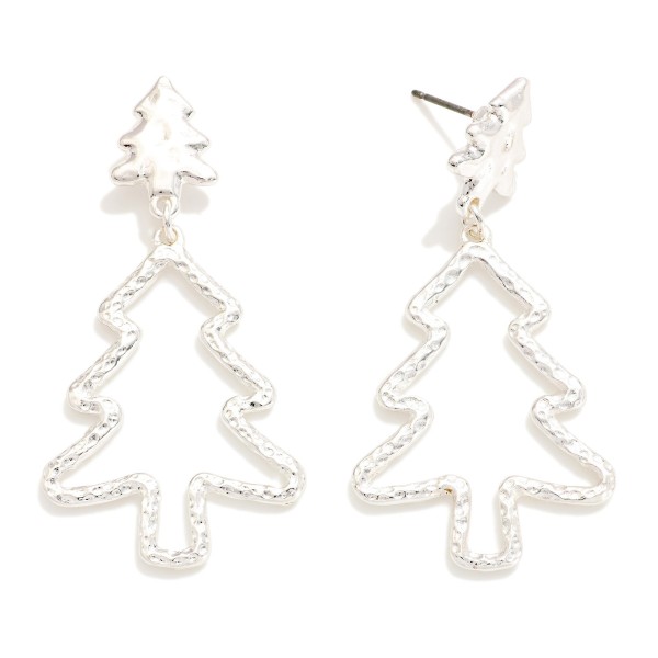 Textured Metal Christmas Linked Christmas Tree Post Drop Earrings 

- Approximately 2" L