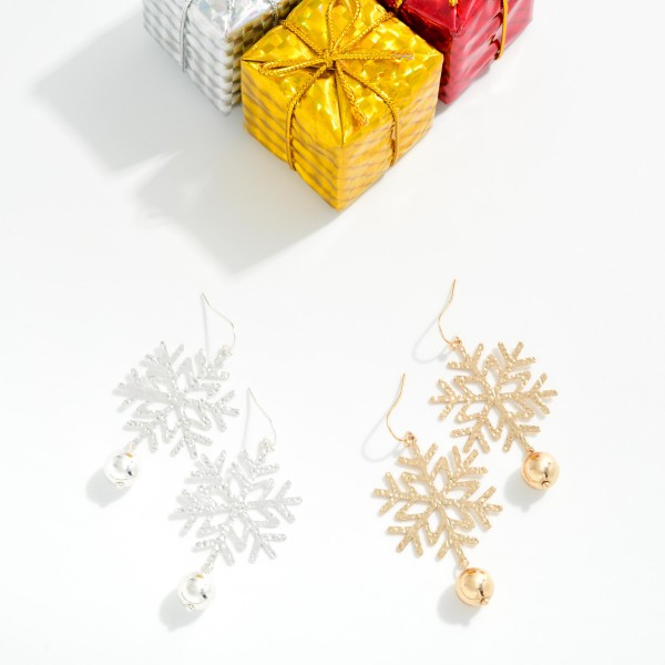 Metal Tone Snowflake & Linked Bead Drop Earrings 

- Approximately 2.25" L