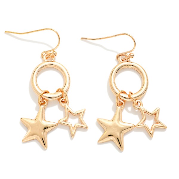 Metal Tone Drop Hoop Earrings Featuring Star Charms 

- Approximately 1.75" L