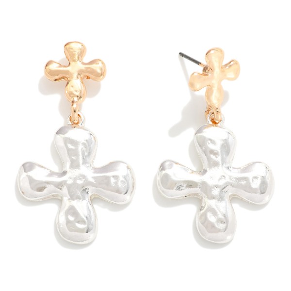 Linked Textured Metal Plus Cross Post Drop Earrings 

- Approximately 1.5" L