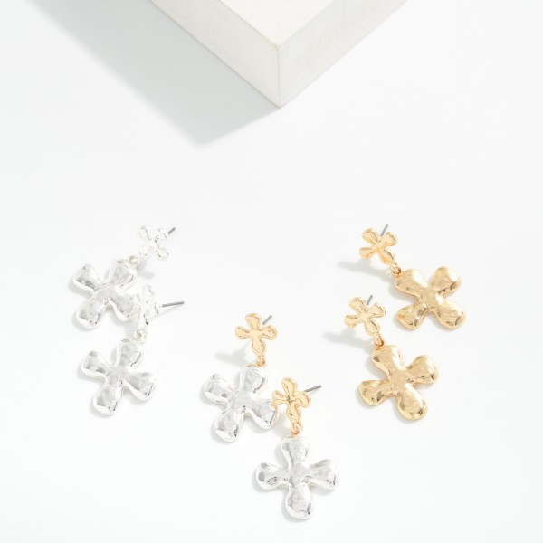 Linked Textured Metal Plus Cross Post Drop Earrings 

- Approximately 1.5" L