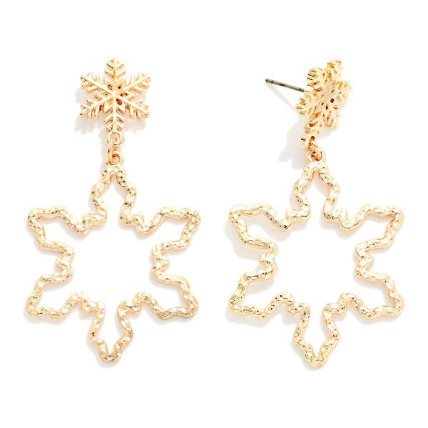 Linked Metal Tone Snowflake Post Drop Earrings 

- Approximately 2" L
