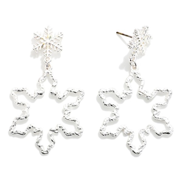 Linked Metal Tone Snowflake Post Drop Earrings 

- Approximately 2" L