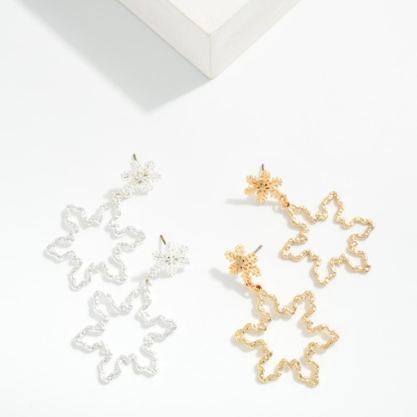 Linked Metal Tone Snowflake Post Drop Earrings 

- Approximately 2" L