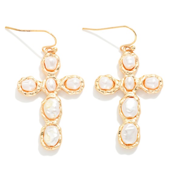 Baroque Pearl Studded Cross Drop Earrings 

- Approximately 1.75" L