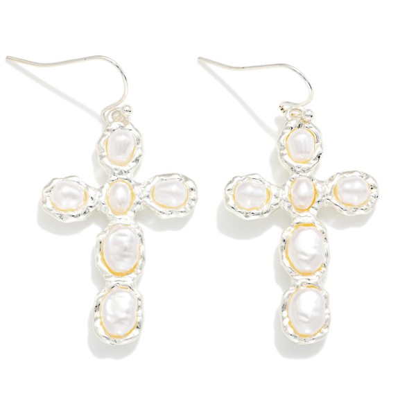 Baroque Pearl Studded Cross Drop Earrings 

- Approximately 1.75" L