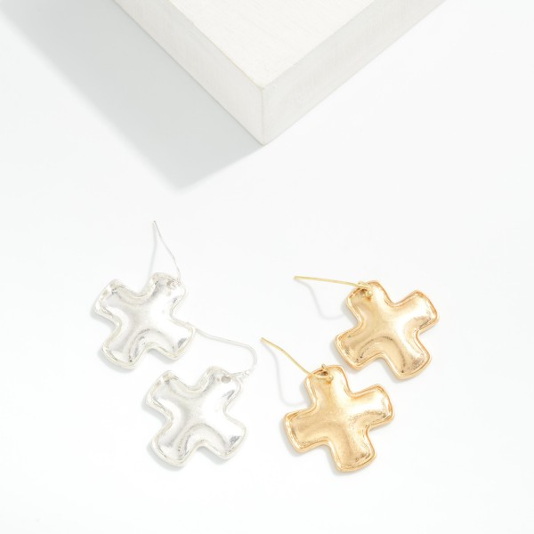 Metal Tone Bubble Plus Cross Drop Earrings 

- Approximately 1.25" L