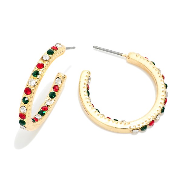 Christmas Rhinestone Studded Hoop Earrings 

- Approximately 1" D