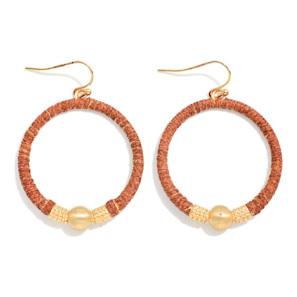 Leather Wrapped Hoop With Metal Tone Detail Drop Earrings 

- Approximately 1.5" L