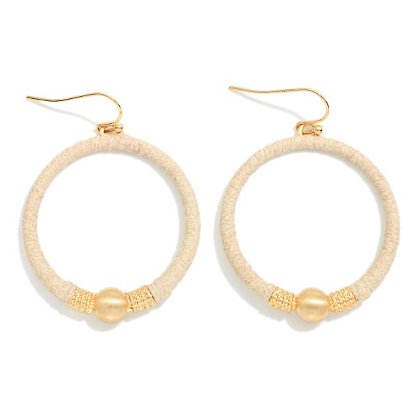 Leather Wrapped Hoop With Metal Tone Detail Drop Earrings 

- Approximately 1.5" L