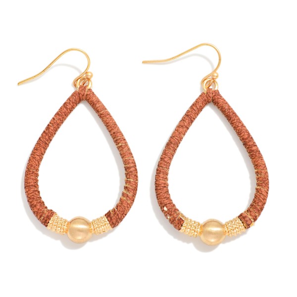 Vegan Leather Wrapper Teardrop Drop Earring With Metal Details 

- Approximately 2" L